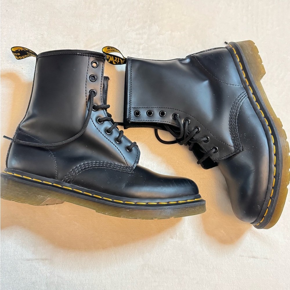 Dr. Martens Black Boots with Yellow Stitching